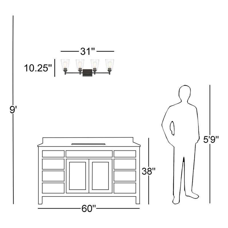 Jibril 4 - Light Dimmable Vanity Light, Matte Black