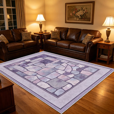 Tapis 1PC mauve à pierres roses, élégant tapis décoratif polyvalent, facile à nettoyer et à entretenir, pièce de mobilier idéale pour la chambre à coucher, le salon, le couloir, l'entrée, le dortoir et le bureau afin de rafraîchir l'ambiance intérieure de votre maison