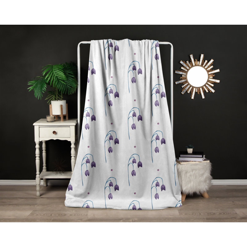 Jeté , Floral, L 68 po x L 80 po, Blanc / Mauve / Bleu
