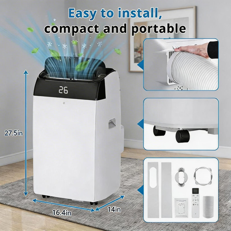 Unité de climatisation 12 000 BTU 3 en 1, avec déshumidificateur et ventilateur, Blanc