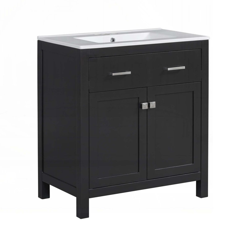 Meuble-lavabo 30 po avec lavabo en céramique, Noir, noir, noir, noir