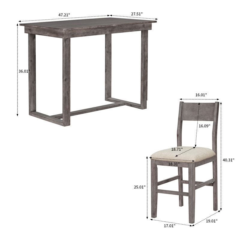 Ensemble de table de salle à manger Jourki avec pieds rectangulaires et quatre chaises de salle à manger rembourrées, Gris