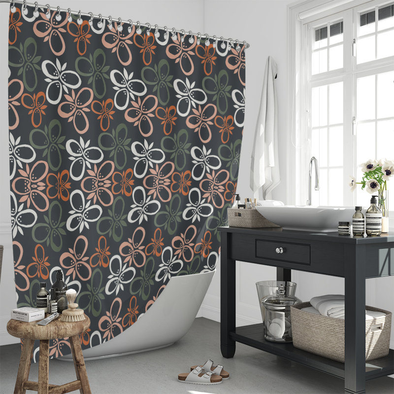 Art Deco Floral Shower Curtain, 72" H x 70" W