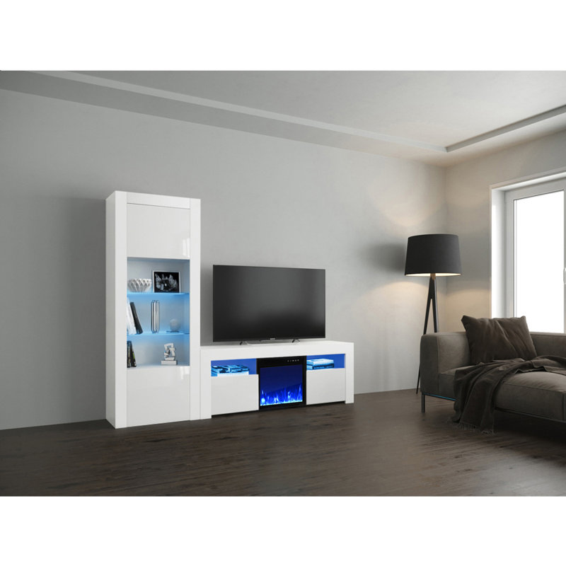 Earle Modern Entertainment Center for TVs up to 65" with Electric Fireplace Included, White