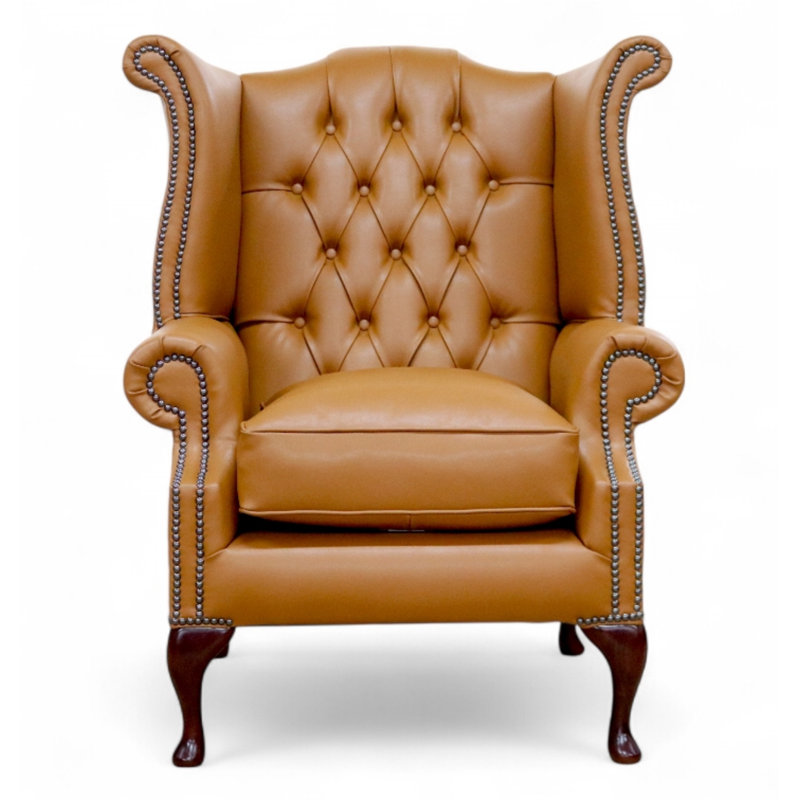 Upholstered Full Grain Leather Wingback Chair