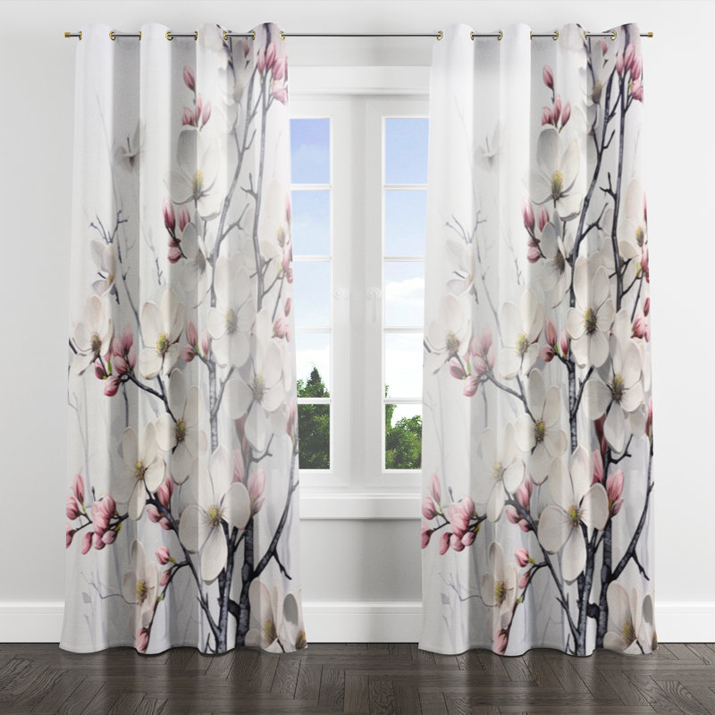 Aydian - Dogwood Grommet Curtain - Room Darkening Floral Curtain - 1 Panels, 52" W x 108" L, Golden Grommets