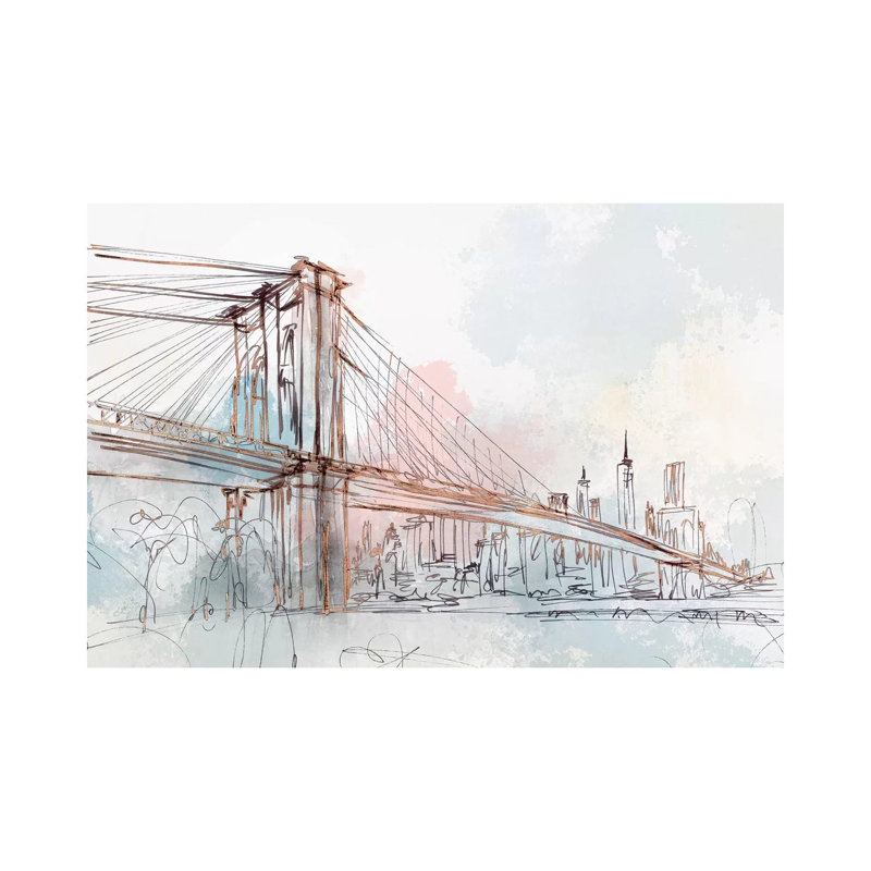 «Blush Brooklyn Bridge» par Isabelle Z - reproduction d'art sur toile tendue, H 18 po x l 26 po x P 1,5 po