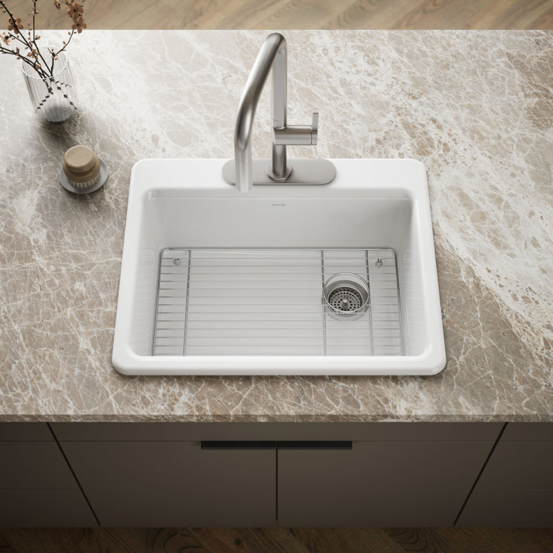 Riverby 27" L x 22" W Drop-In Kitchen Sink, White, 3 Hole