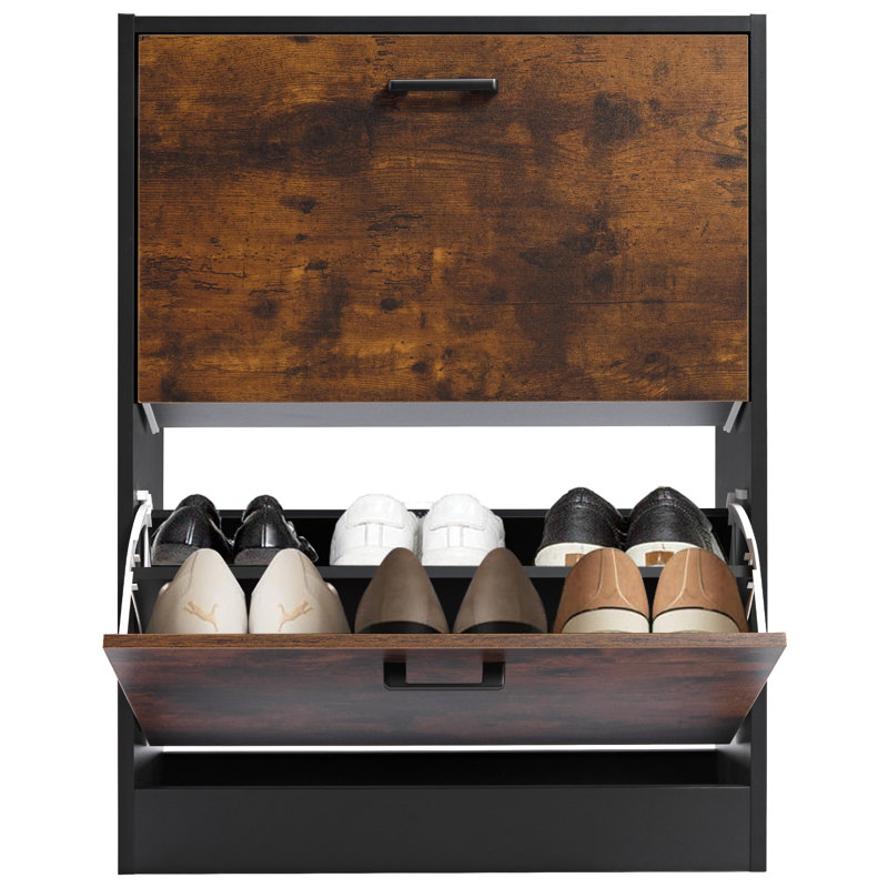 Blisswood 2 Drawer Shoe Storage Cabinet, Black/Rustic Brown