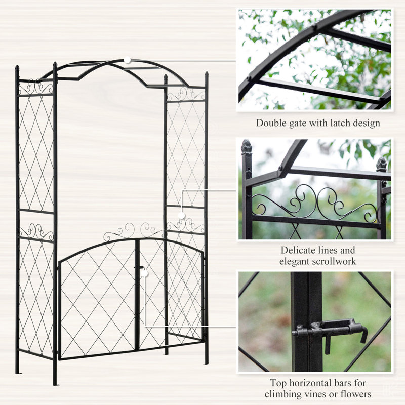 Outsunny Garden Arch Arbor,Metal Arch Trellis With Gate