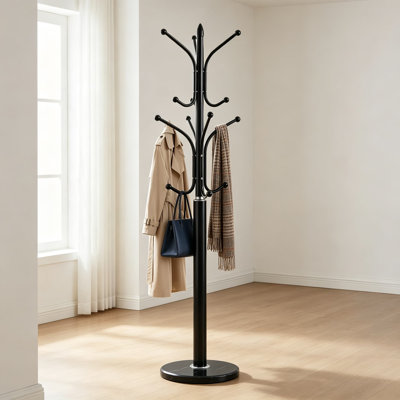 Metal Coat Rack Freestanding Coat Tree with Marble Base, Heavy Duty Coat Rack Stand for Clothes Hats Bags, Hall Tree for Entryway Bedroom Office