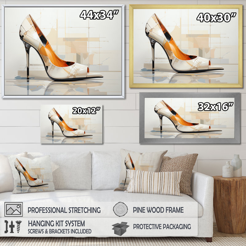 «Beige High Hells Collage II», reproduction d'art sur toile, Cadre flottant noir, H 30 po x l 40 po x P 1,5 po