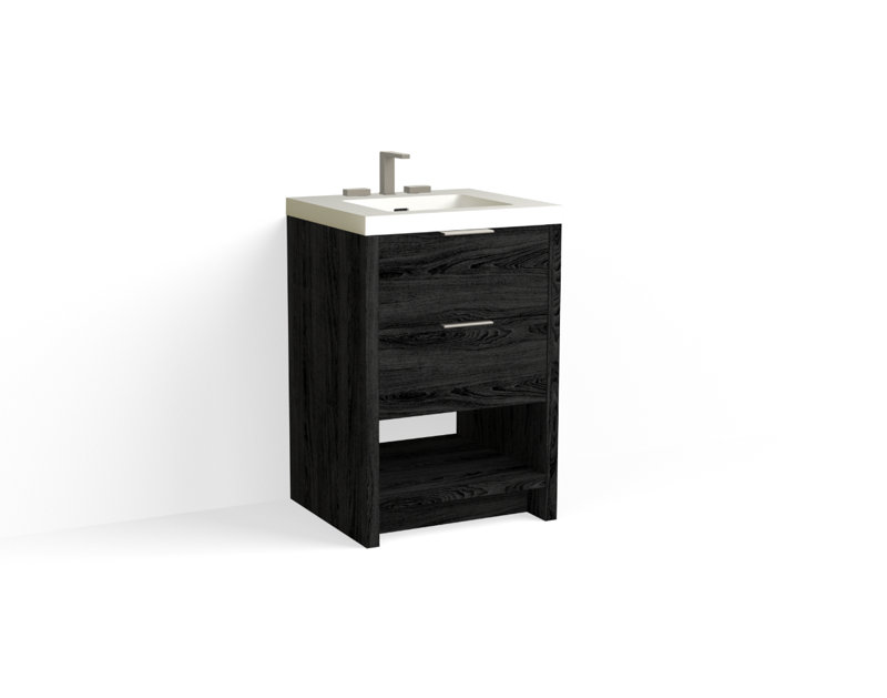 Vue 24" W Freestanding Single Bathroom Vanity, Glossy White/8" Widespread, Charred, Satin Nickel