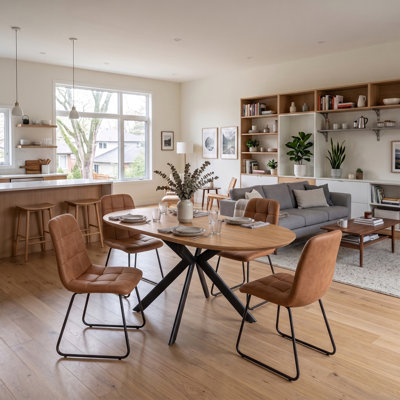 5-Piece Extendable Dining Table Set with MDF Tabletop, Metal Legs, and 4 Upholstered Dining Chairs