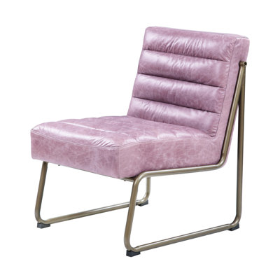 Fauteuil luge en métal confortable pour la maison - revêtement en tissu, pieds robustes en bois, H 33 po x l 22 po x P 30 po, détail en cuir rose avec tissu de qualité supérieure, espace de vie beauté, 33 po x 22 po x 30 po, véritable