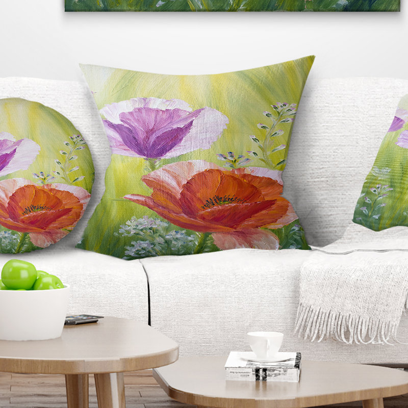 Poppies in the Morning - Coussin décoratif à imprimé floral, 18 po x 18 po, Carré