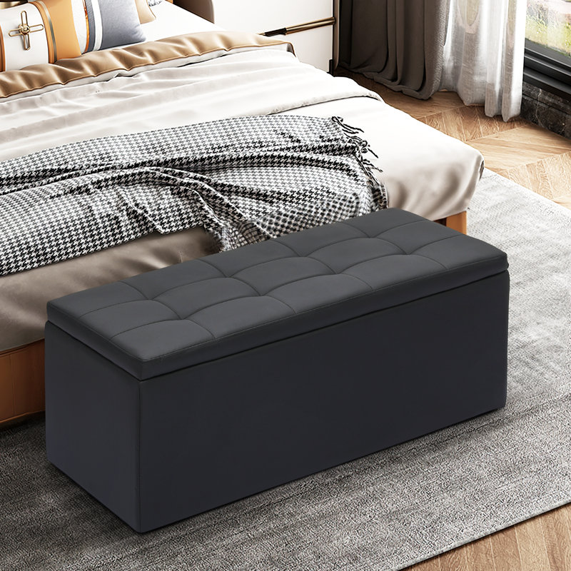 Upholstered Storage Ottoman Bench Set, Button Tufted Storage Bench with 2 Ottoman Footrest Footstool
