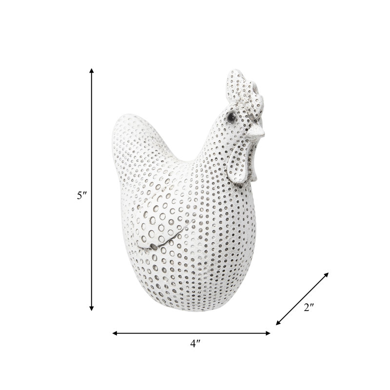 Decorative Ceramic Chicken Figurine with Textured Detailing., 4.75" H x 3.75" W x 2.25" D