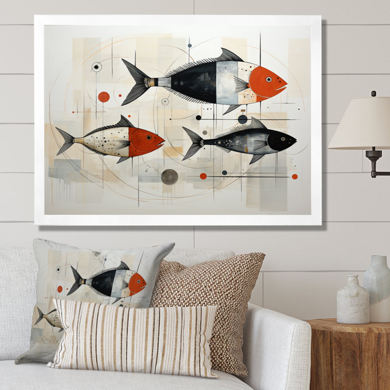 " Fishing Minimalist Marine ", White Single Picture Framed, 34" H x 44" W x 1.5" D