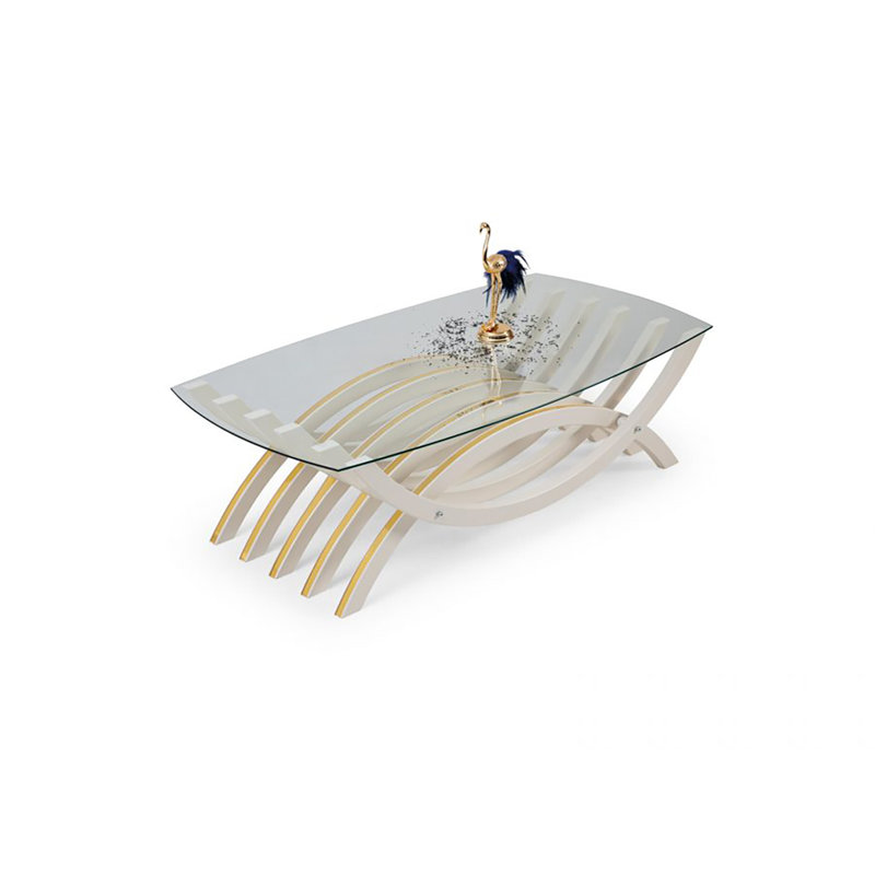 Table basse en bois et en verre trempé Orren Ellis Layers, Blanc