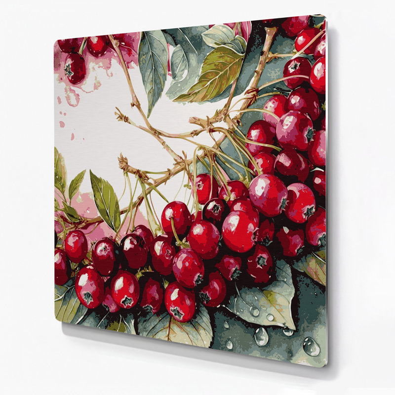 Fruit, canneberge, art mural en métal beige, H 8 po x l 8 po