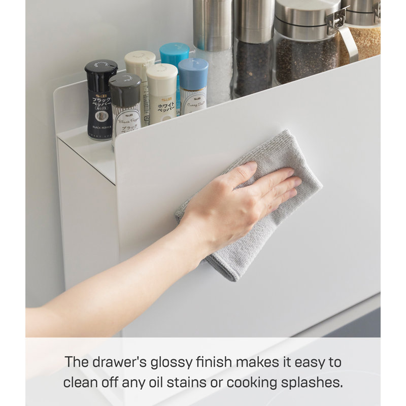 White Steel Magnetic Countertop Spice Rack with Drawer