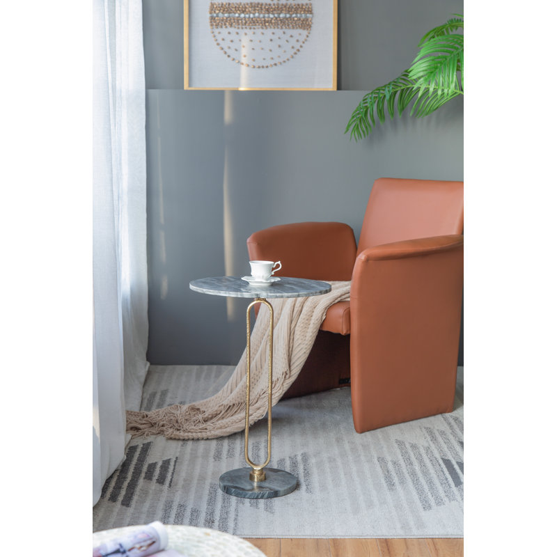 Round Black Marble Side Table with Gold Aluminum Body, 16x24"