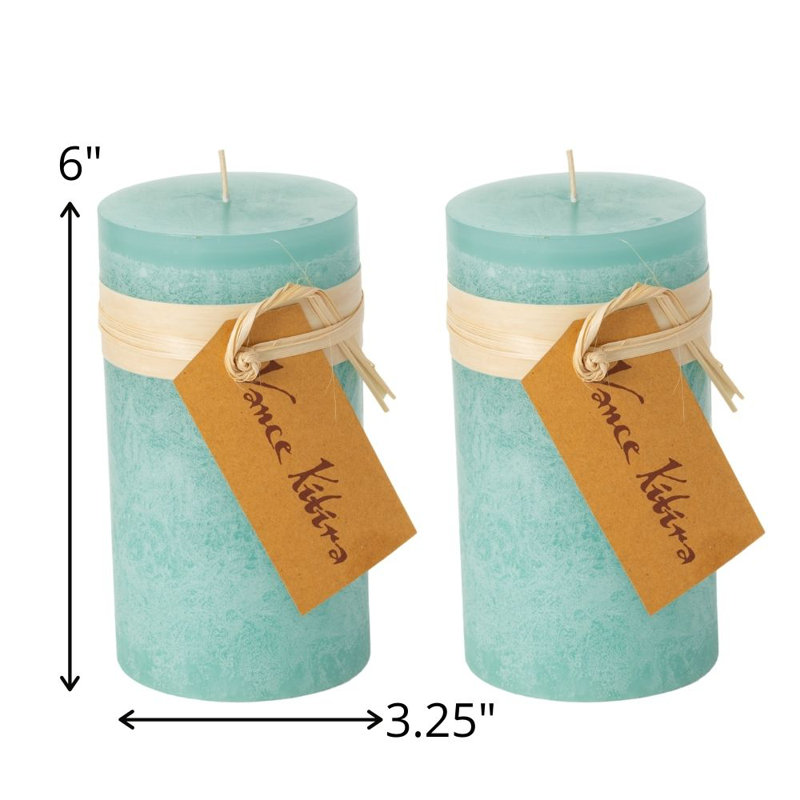 Bougie pilier non parfumée Vance Kitira, Bleu écume de mer, 6 po x 3,25 po, 2
