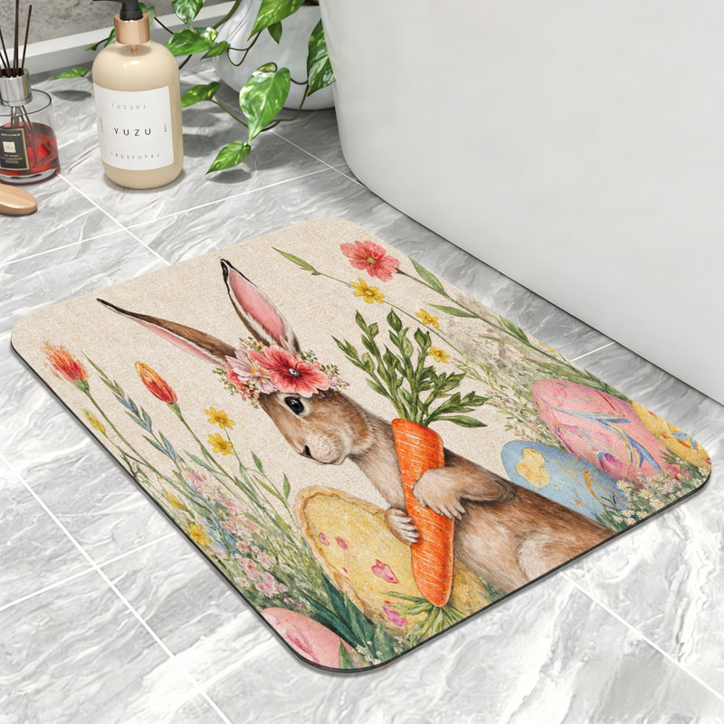 Tapis de bain Vintage Lapin Carrot, antidérapant, pour salle de bain et salle de gym
