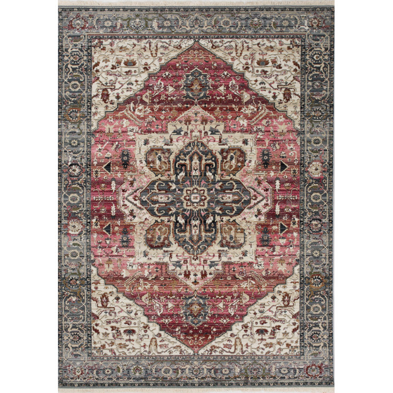 Tapis rose 8 pi x 10 pi crème et gris Medallion