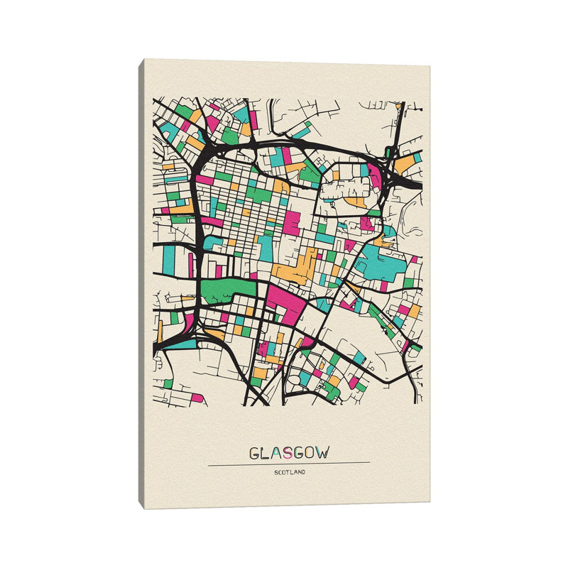 Glasgow, Scotland Map - Wrapped Canvas Print, 66.04 cm H x 45.72 cm W x 1.91 cm D