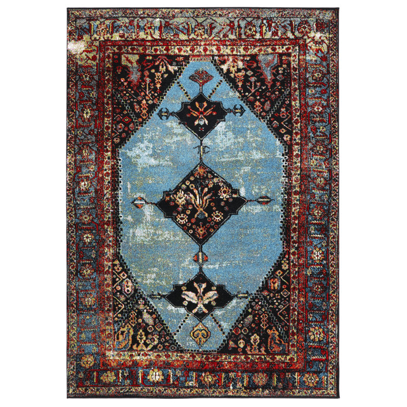 Tapis rouge / bleu clair Carrieanne, Rectangle 6 pi 7 po x 9 pi