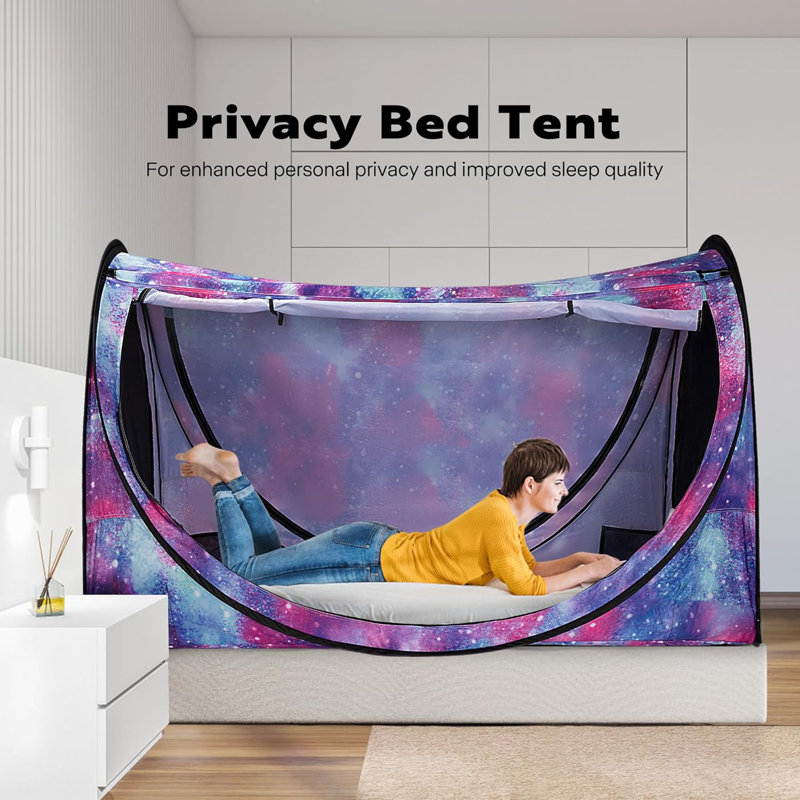 Polyester Pop-Up Privacy Bed Canopy Twin Size, Blue