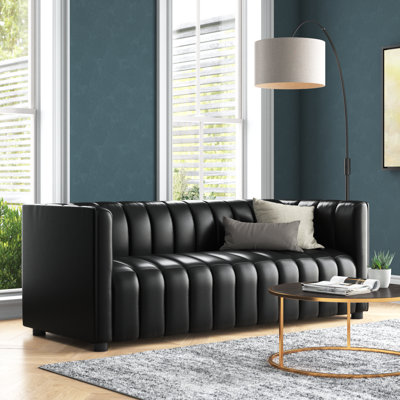Claudio 83'' Genuine Leather Channel Tufted Sofa