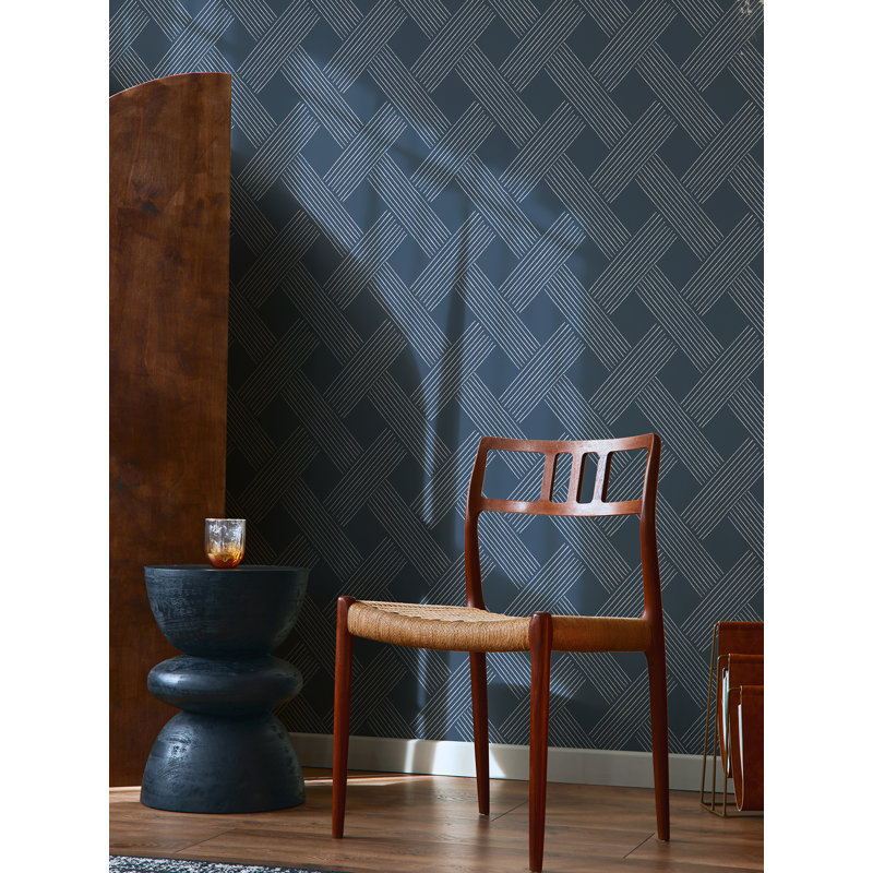Lady Charlotte Lattice Weave 10' L x 24" W Wallpaper Roll, Navy, PVC, Self-adhesive