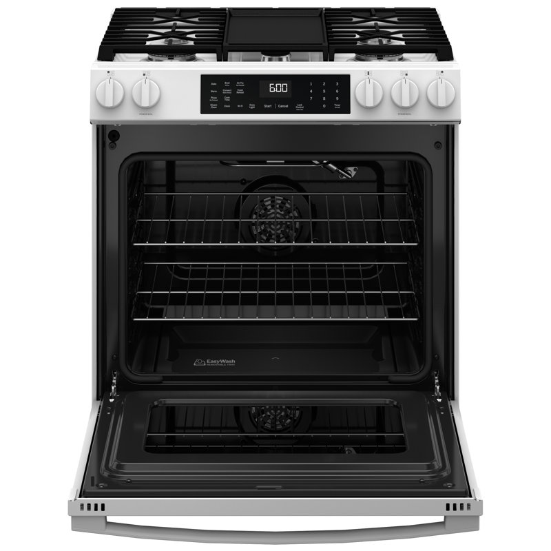 GE 30" Slide-In Front-Control Convection Gas Range, White