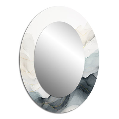 Blue Grey Line Art Conceptual Abstract II - Abstract Oval Decorative Mirror On Metal