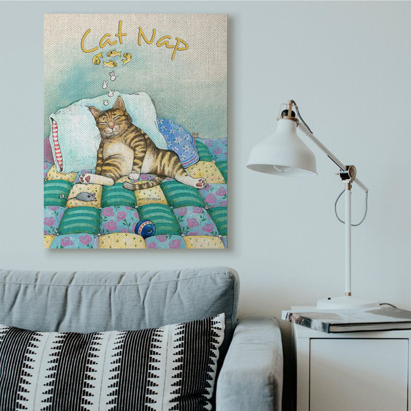 «Cat Nap» par Gary Patterson - reproduction d'art graphique, H 48 po x l 36 po, Toile tendue