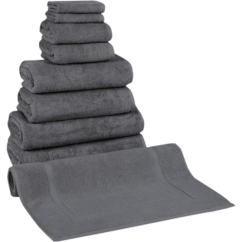 Blatec 9-Piece Guest Room Bath Towel Set with Bath Mat, Gray