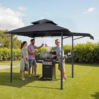 Auvent pour barbecue 8 'x 5' avec tablette et auvent à deux niveaux