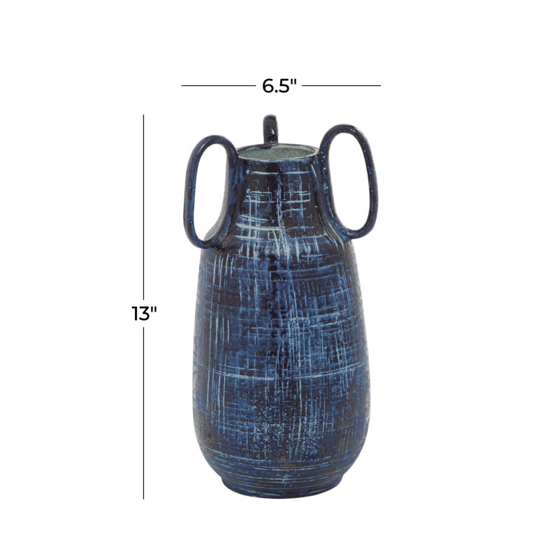 Ceramic Blue Decorative Vase with Handles