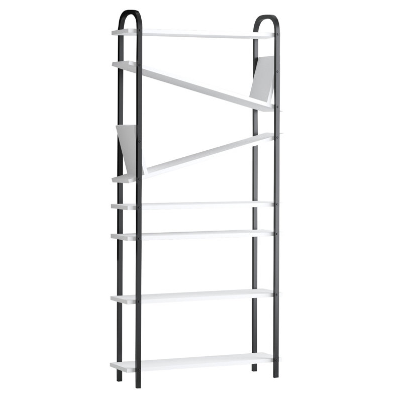 Modern Bookshelf with Metal Legs, Black & White Design, 30.7 x 67.0 x 8.7 inches | 100% Melamine Coated Particle Board, Thickness: 0.7 inches | Wall-Mountable, Multiple Shelves for Stylish Storage & Display
