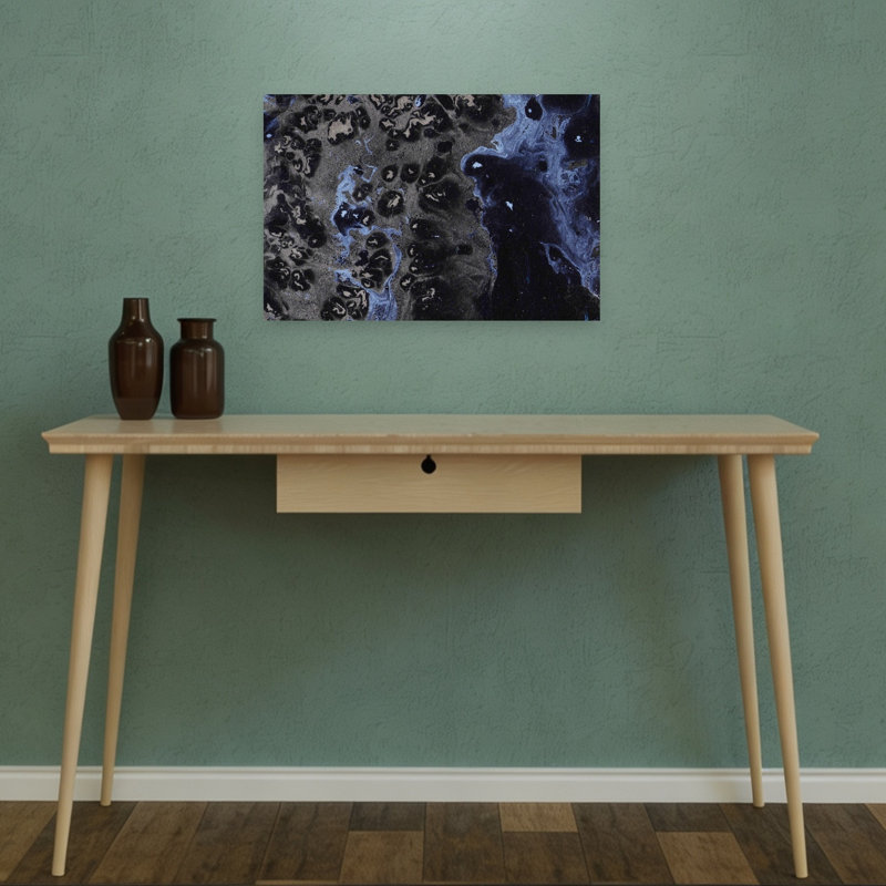 Impression d'art abstrait bleu profond bleu océan profond, 12" H x 18" W