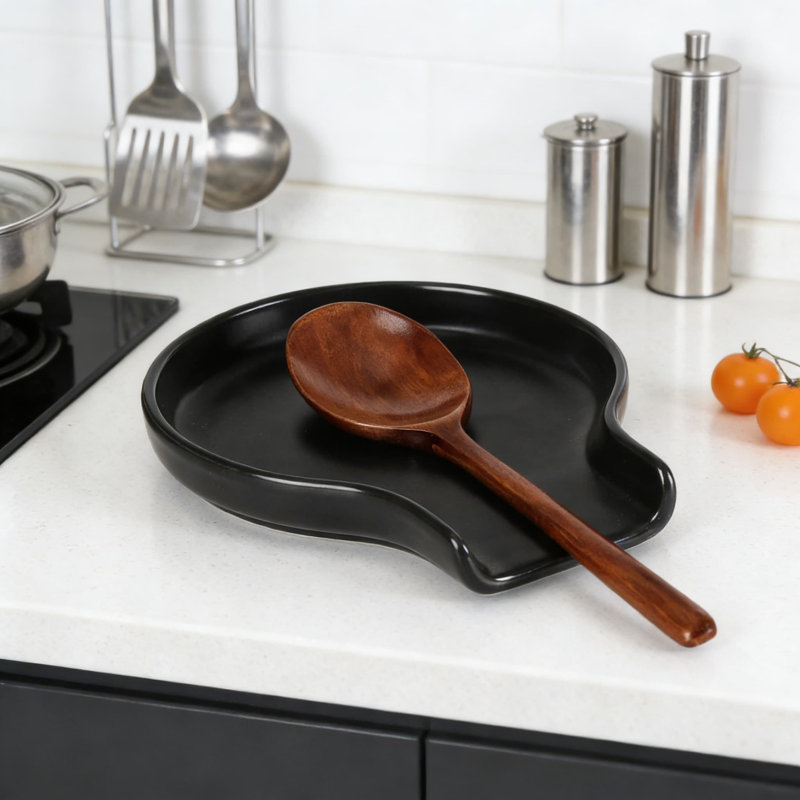 Grand porte-cuillère en céramique pour la surface de cuisson et le comptoir, porte-ustensiles de cuisine antiadhésif résistant à la chaleur avec un design stable, facile à nettoyer