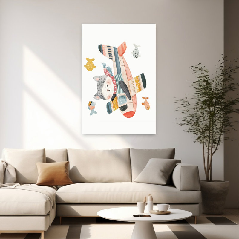 «Whimsical Cat Pilot Colorful Playful Whimsical Cat Fish», impression murale, H 60 po x l 40 po
