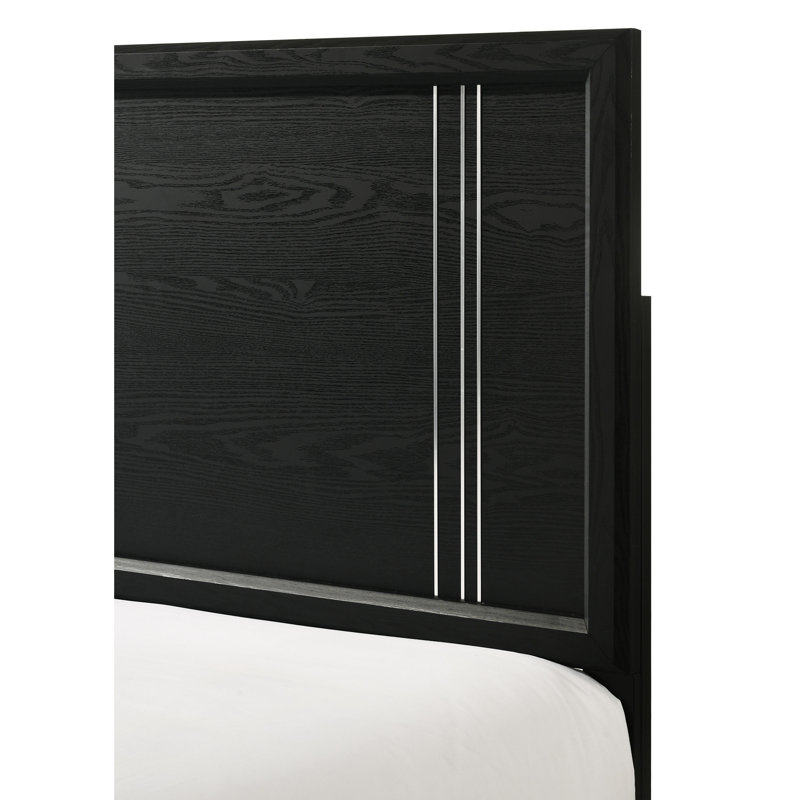 Lit à panneau grand contemporain 1pc en gris anthracite - Finition en bois cloisonné, mobilier de chambre à coucher, 99 lb, 84,48 po x 62,51 po H 54 po, sommier requis avec pièce marbrée,