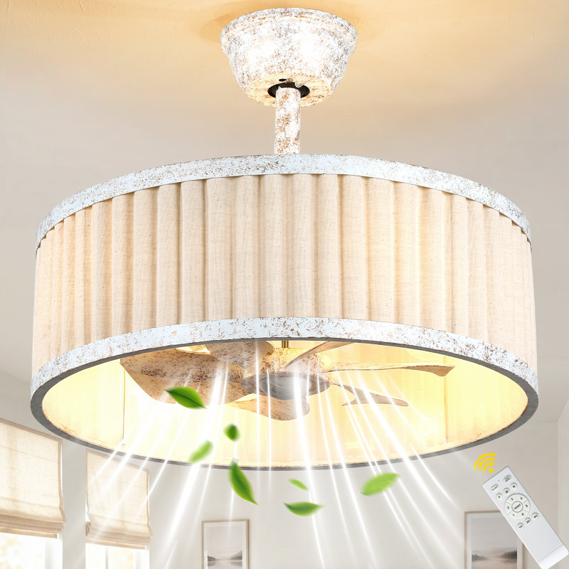 20" 7-Blade Farmhouse Caged Ceiling Fan with Light, 6 Speeds Fandelier Ceiling Fan Drum Ceiling Fan for Bedroom