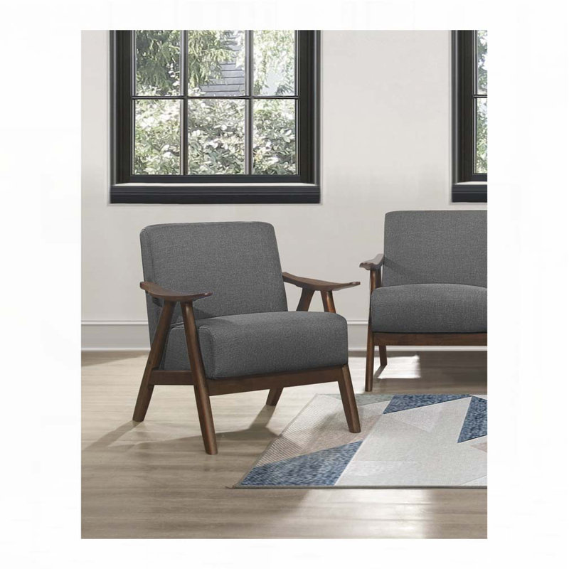 Fauteuil rembourré en bois, Gris, H 31,5 po x l 28,5 po x P 30 po