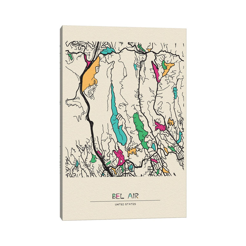 Bel Air, California Map by Ayse Deniz Akerman - Wrapped Canvas Gallery-Wrapped Canvas Giclée
