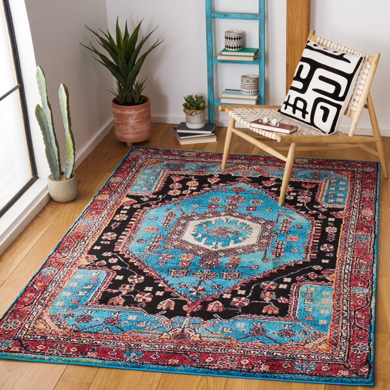Tapis oriental bleu / noir / rouge Emeram, Rectangle 4 pi x 6 pi